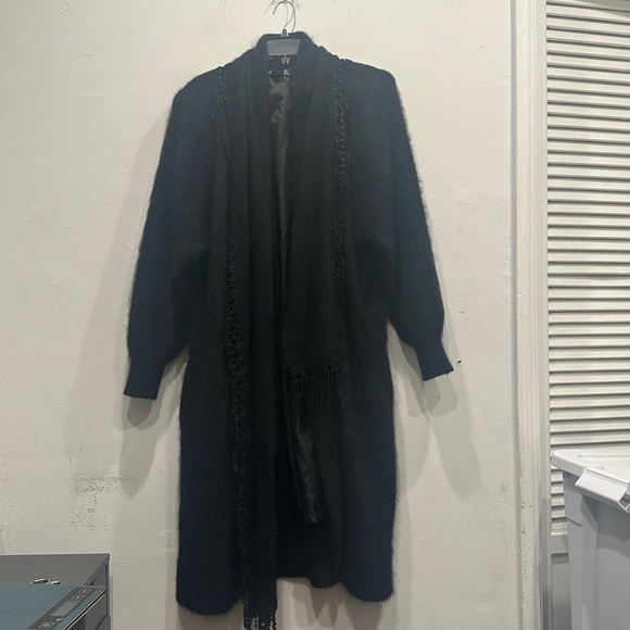 Venesha Angora Vintage Coat black built in lace scarf soft medium oversized - Picture 13 of 13